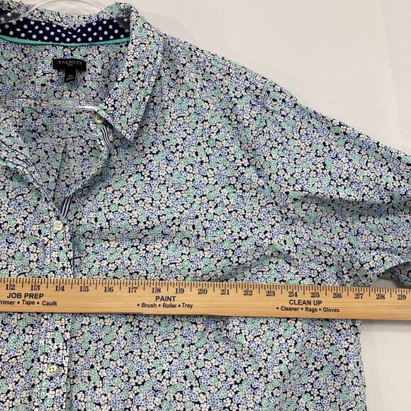 Talbots size 3X Blue Ditsy Floral Cotton Long Sleeve Button Down Preppy - Picture 6 of 9
